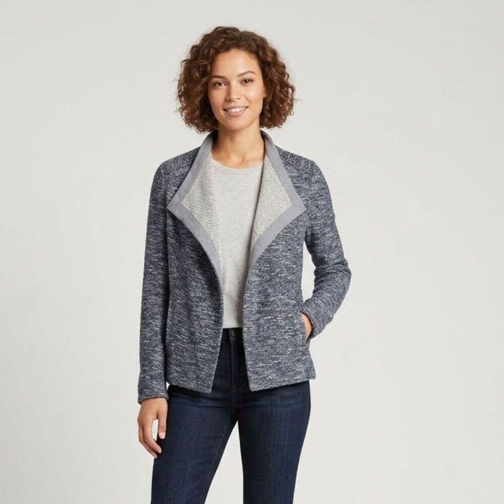 Vince | Marled Draped Open Front Tweed Knit Jacket Cardigan Office Preppy S